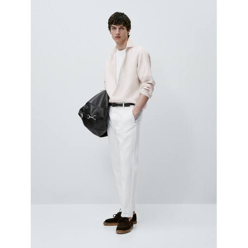 Рубашка slim fit из льняно-хлопчатобумажной смеси в полоску